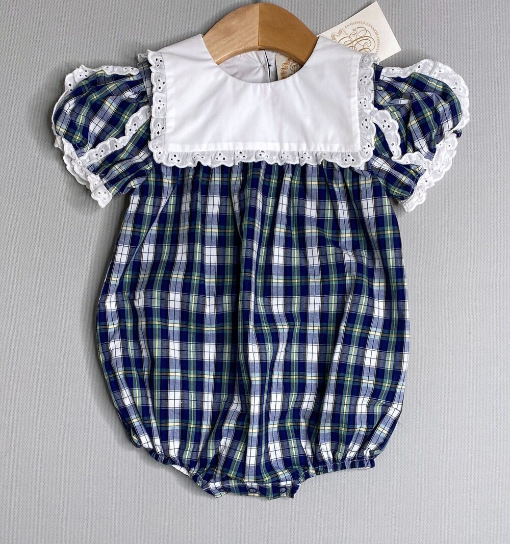 NWT Beaufort Bonnet Co Navy Plaid Bea Louise Bubble Pine Valley Prep 12-18 Mo